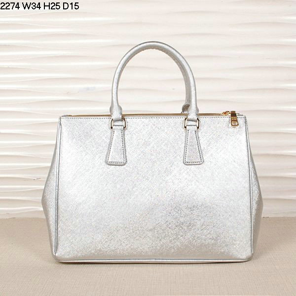 2014 Prada saffiano calfskin 33cm tote BN2274 silver